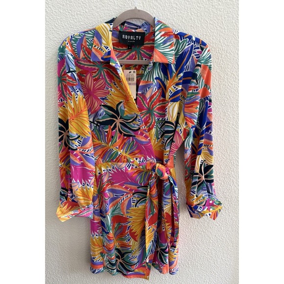 Royalty By Maluma Women's Tropical Wrap Dress Mini Farm Rio Beach Miami NWT Sz 6 - Picture 2 of 11